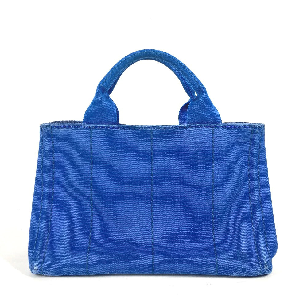 Prada Canvas Logo Blue Bag Tote Handbag Canapa